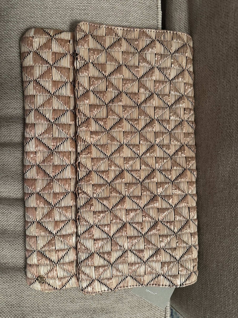 NWT Anthropologie Tan and Cream Woven Envelope Clutch